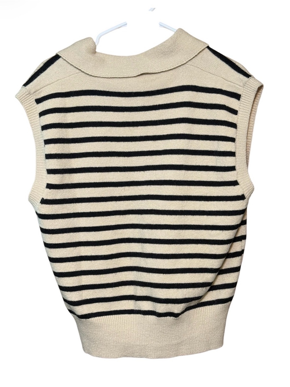 Lumiere Striped Sweater Vest Large Beige Black Collared Knit Top - Picture 3 of 3